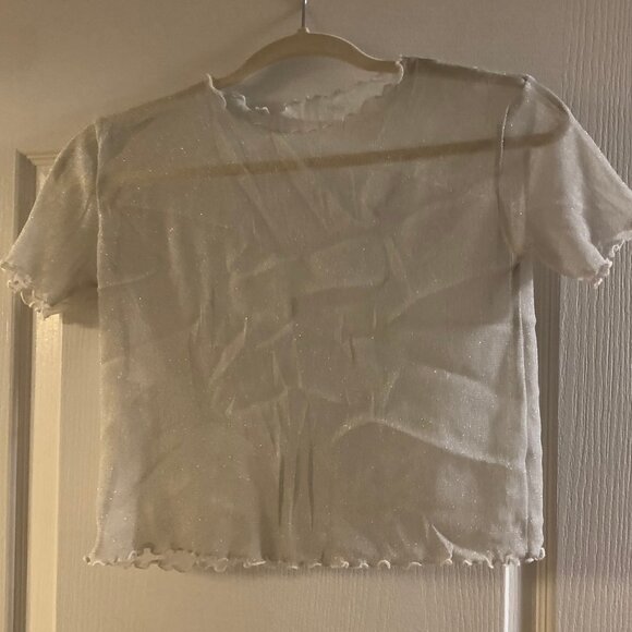 Brandy Melville White Sheer Glitter Ruffled Hem O/S One Size - Picture 3 of 4